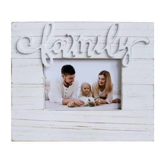 CVHOMEDECO. 6x4 Picture Frame Made of Solid Wood High Definition Glass Family Designs Photo Frame for Tabletop Display and Wall Mounting, Distress White