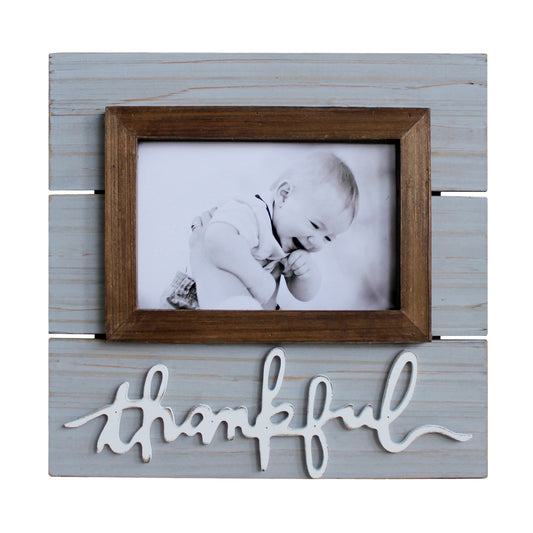 CVHOMEDECO. 6x4 Picture Frame Made of Solid Wood Thankful Designs Photo Frame for Tabletop Display and Wall Mounting, Distress Grey