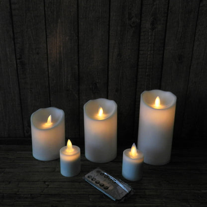 CVHOMEDECO. 5 PCS/SET Dancing Flame Pillar LED Candle with Remote Control, Ivory