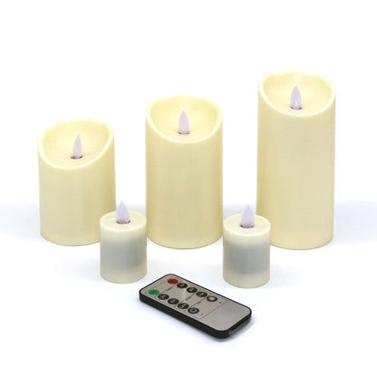 CVHOMEDECO. 5 PCS/SET Dancing Flame Pillar LED Candle with Remote Control, Ivory