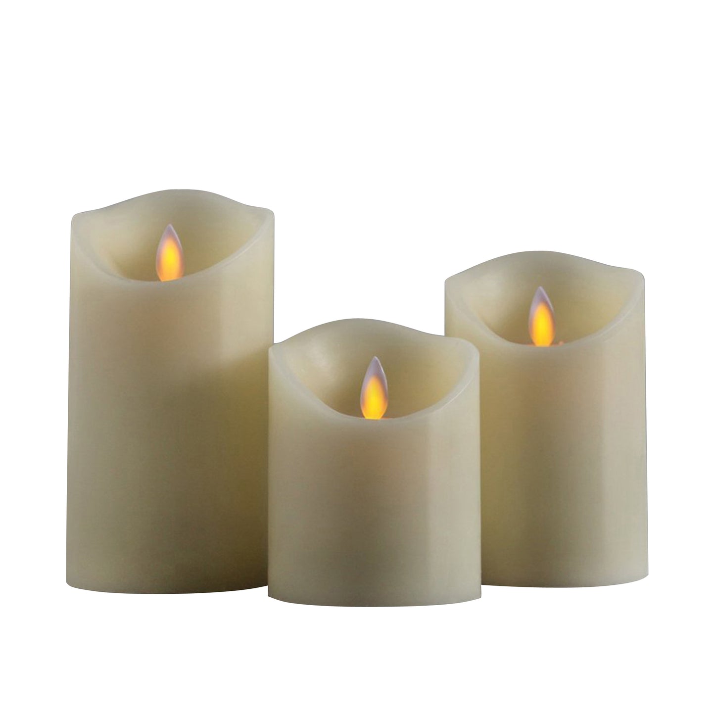 CVHOMEDECO. 3 PCS/SET Dancing Flame Wax Pillar LED Candle with Remote Control, 3.25 X 4/5/6 Inch, Ivory