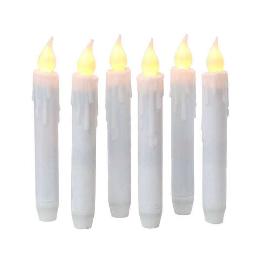 CVHOMEDECO. Set of 6 Flickering Warm White LED Resin Drip 7 Inch Taper Candle with Timer