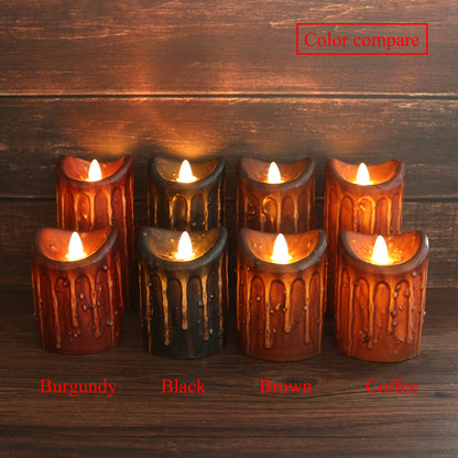 CVHOMEDECO. Real Wax Hand Dipped Battery Operated LED Pillar Candles with Timer and Remote Control, Primitives Rustic Flickering Dancing Flame Lights Décor, 6 & 4 Inch, Set of 2, Black.