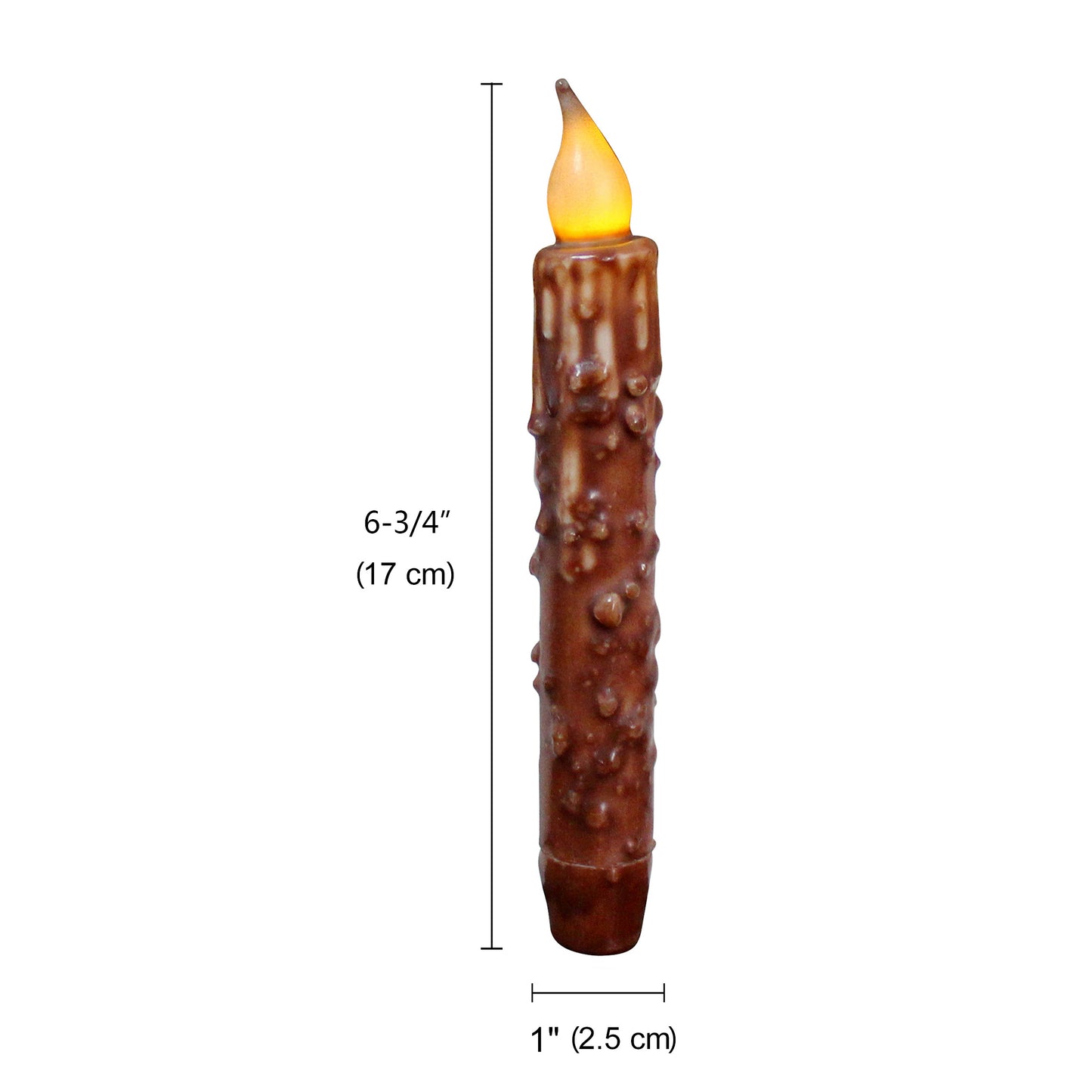 CVHOMEDECO. Real Wax Hand Dipped Battery Operated LED Timer Taper Candles Country Primitive Flameless Lights Décor, 6.75 Inch, Coffee, 2 PCS in a Package