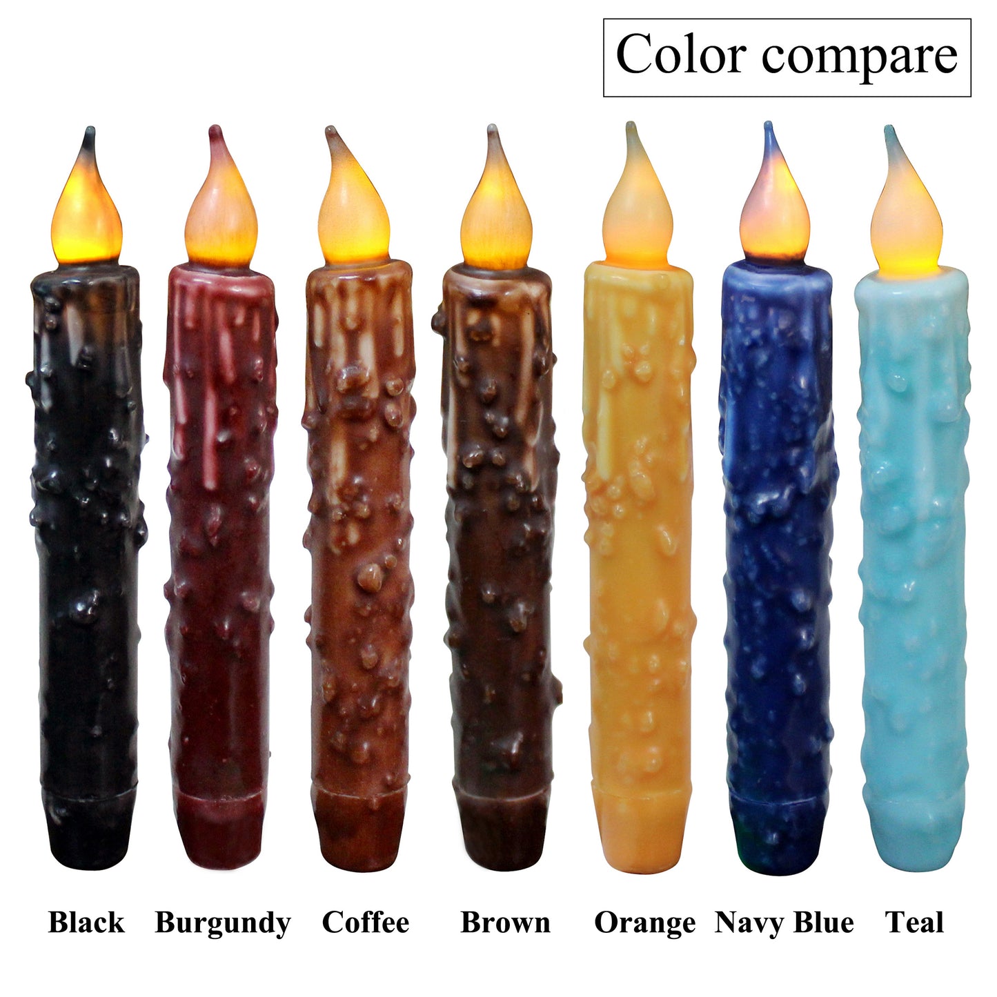 CVHOMEDECO. Real Wax Hand Dipped Battery Operated LED Timer Taper Candles Country Primitive Flameless Lights Décor, 6.75 Inch, Coffee, 2 PCS in a Package