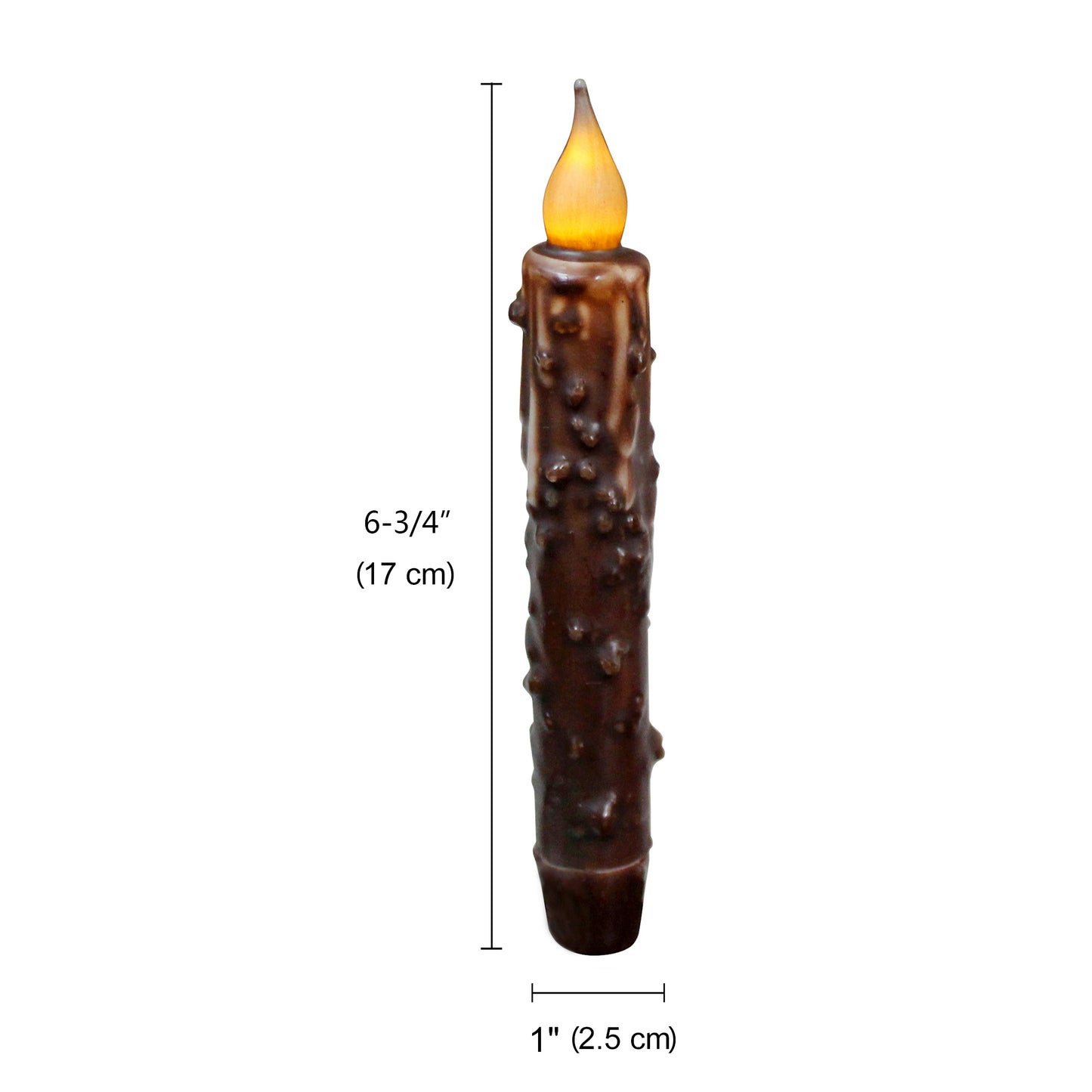 CVHOMEDECO. Real Wax Hand Dipped Battery Operated LED Timer Taper Candles Country Primitive Flameless Lights Décor, 6.75 Inch, Brown, 2 PCS in a Package