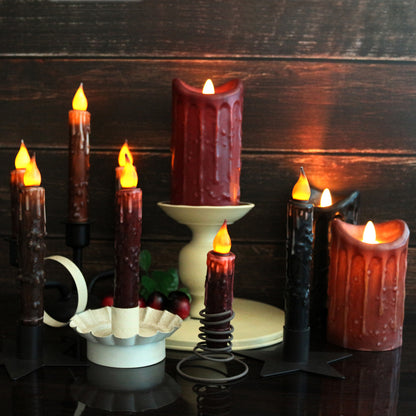 CVHOMEDECO. Real Wax Hand Dipped Battery Operated LED Timer Taper Candles Rustic Primitive Flameless Lights Décor, 6.75 Inch, Coffee, 6 PCS in a Package