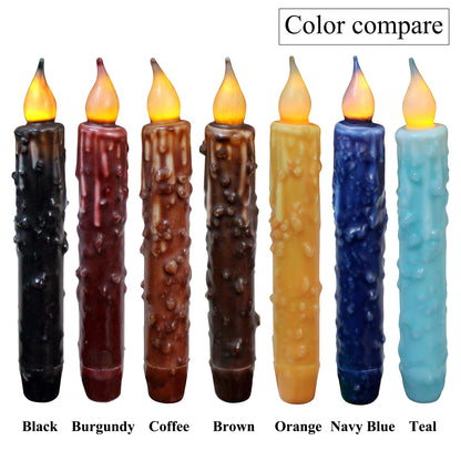 CVHOMEDECO. Real Wax Hand Dipped Battery Operated LED Timer Taper Candles Rustic Primitive Flameless Lights Décor, 6.75 Inch, Coffee, 6 PCS in a Package