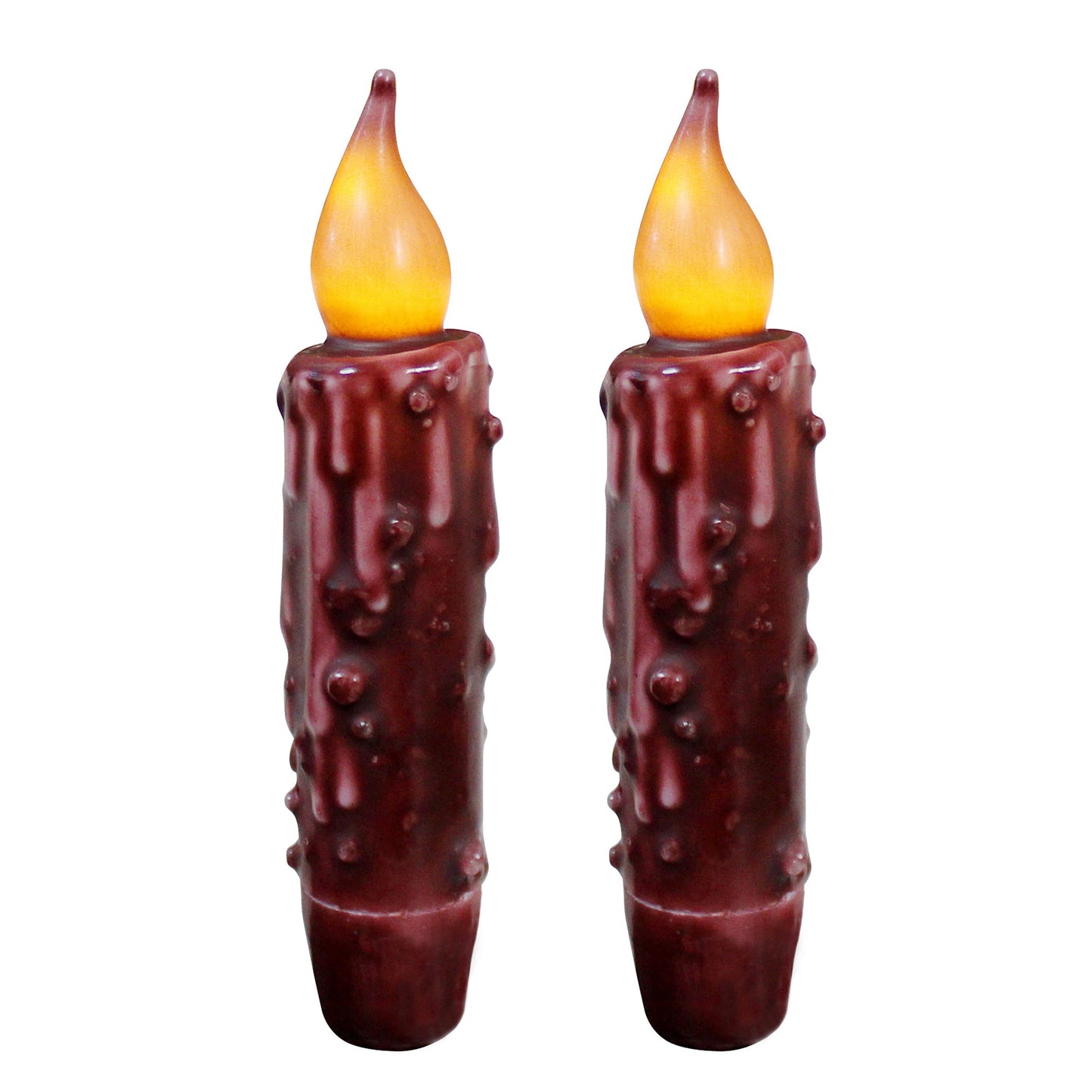 CVHOMEDECO. Real Wax Hand Dipped Battery Operated LED Timer Taper Candles Country Primitive Flameless Lights Décor, 4.75 Inch, Burgundy, 2 PCS in a Package