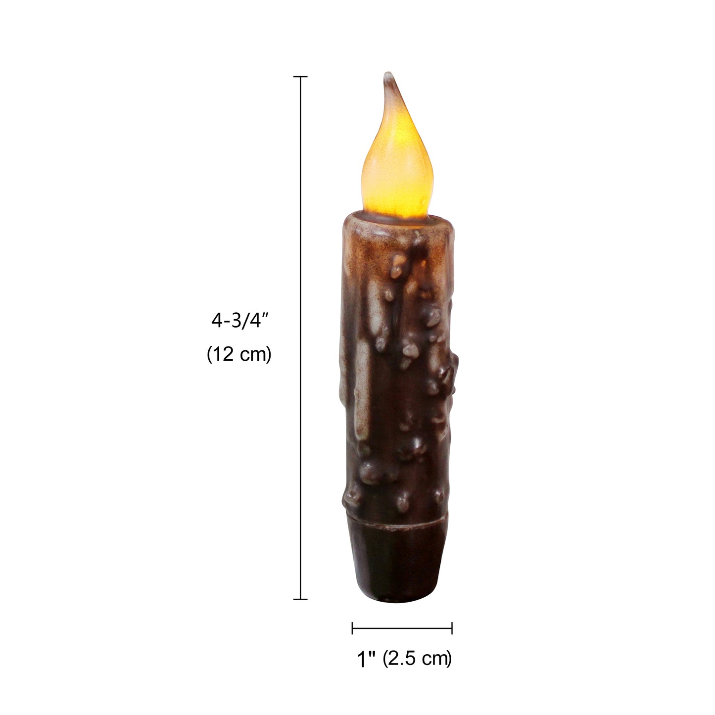CVHOMEDECO. Real Wax Hand Dipped Battery Operated LED Timer Taper Candles Country Primitive Flameless Lights Décor, 4.75 Inch, Brown, 2 PCS in a Package