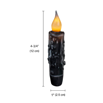 CVHOMEDECO. Real Wax Hand Dipped Battery Operated LED Timer Taper Candles Country Primitive Flameless Lights Décor, 4.75 Inch, Matt Black, 2 PCS in a Package