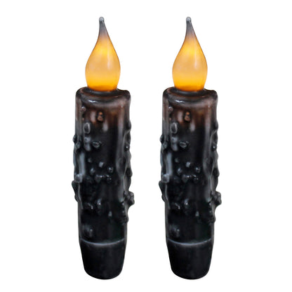 CVHOMEDECO. Real Wax Hand Dipped Battery Operated LED Timer Taper Candles Country Primitive Flameless Lights Décor, 4.75 Inch, Matt Black, 2 PCS in a Package