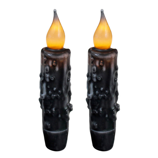 CVHOMEDECO. Real Wax Hand Dipped Battery Operated LED Timer Taper Candles Country Primitive Flameless Lights Décor, 4.75 Inch, Matt Black, 2 PCS in a Package
