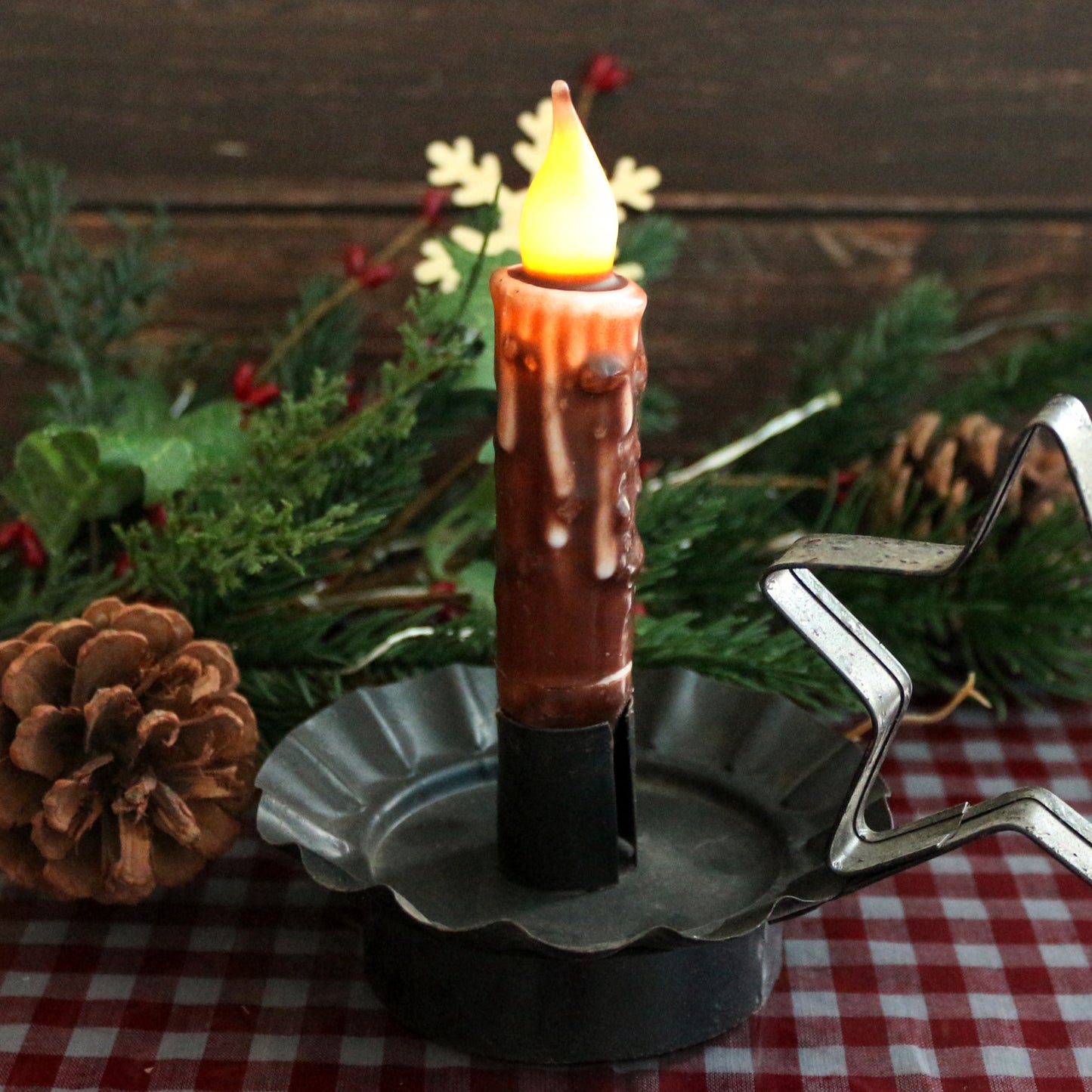 CVHOMEDECO. Real Wax Hand Dipped Battery Operated LED Timer Taper Candles Rustic Primitive Flameless Lights Décor, 4.75 Inch, Coffee, 6 PCS in a Package