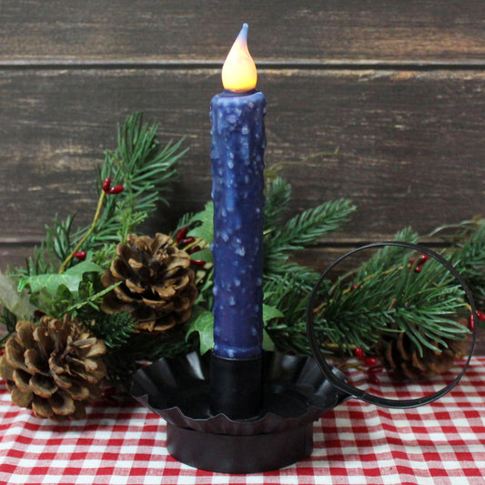 CVHOMEDECO. Real Wax Hand Dipped Battery Operated LED Timer Taper Candles Rustic Primitive Flameless Lights Decor, 6.75 Inch, Navy Blue, 2 PCS in a Package