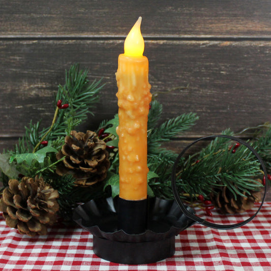 CVHOMEDECO. Real Wax Hand Dipped Battery Operated LED Timer Taper Candles Rustic Primitive Flameless Lights Decor, 6.75 Inch, Orange, 2 PCS in a Package