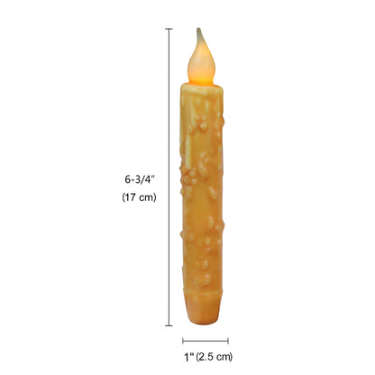 CVHOMEDECO. Real Wax Hand Dipped Battery Operated LED Timer Taper Candles Rustic Primitive Flameless Lights Decor, 6.75 Inch, Orange, 2 PCS in a Package