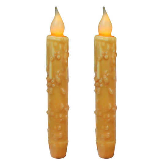 CVHOMEDECO. Real Wax Hand Dipped Battery Operated LED Timer Taper Candles Rustic Primitive Flameless Lights Decor, 6.75 Inch, Orange, 2 PCS in a Package