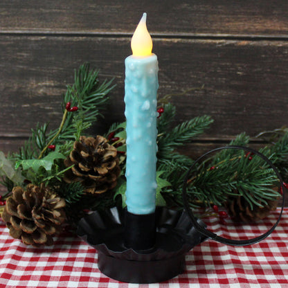 CVHOMEDECO. Real Wax Hand Dipped Battery Operated LED Timer Taper Candles Rustic Primitive Flameless Lights Decor, 6.75 Inch, Teal, 2 PCS in a Package