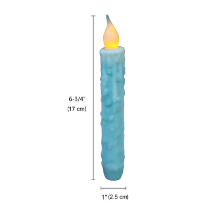 CVHOMEDECO. Real Wax Hand Dipped Battery Operated LED Timer Taper Candles Rustic Primitive Flameless Lights Decor, 6.75 Inch, Teal, 2 PCS in a Package