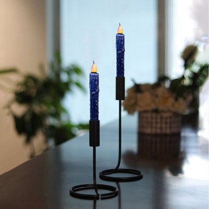 CVHOMEDECO. Real Wax Hand Dipped Battery Operated LED Timer Taper Candles Rustic Primitive Flameless Lights Decor, 6.75 Inch, Navy Blue, 6 PCS in a Package