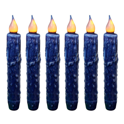 CVHOMEDECO. Real Wax Hand Dipped Battery Operated LED Timer Taper Candles Rustic Primitive Flameless Lights Decor, 6.75 Inch, Navy Blue, 6 PCS in a Package