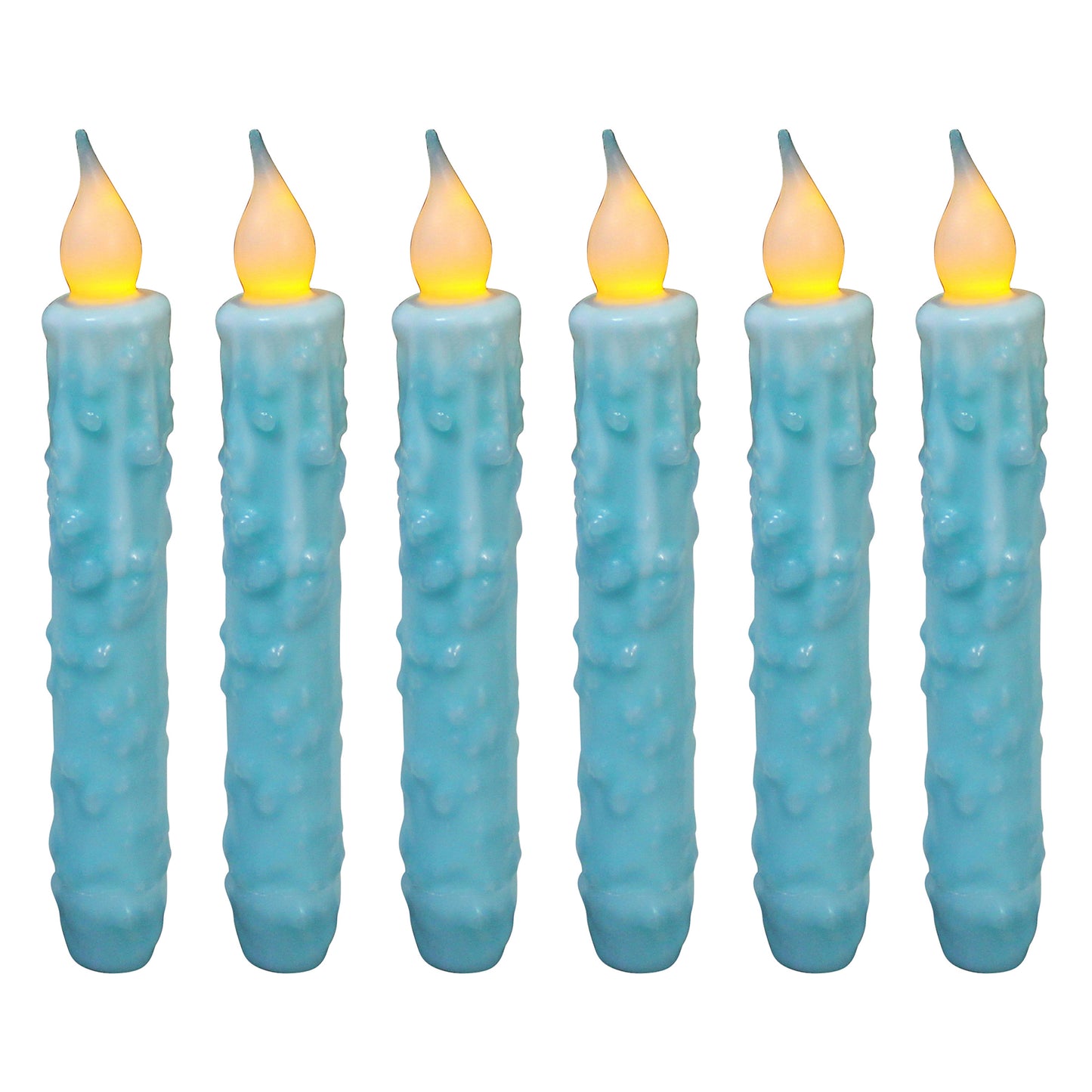 CVHOMEDECO. Real Wax Hand Dipped Battery Operated LED Timer Taper Candles Rustic Primitive Flameless Lights Decor, 6.75 Inch, Teal, 6 PCS in a Package