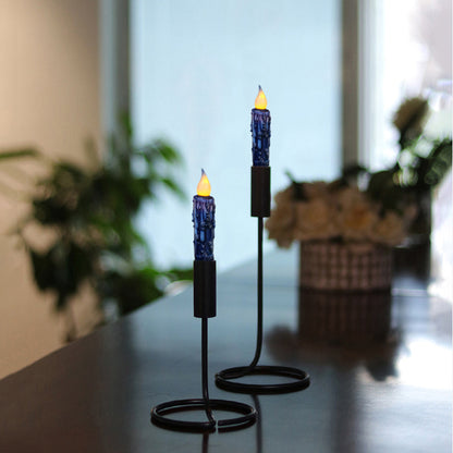 CVHOMEDECO. Real Wax Hand Dipped Battery Operated LED Timer Taper Candles Rustic Primitive Flameless Lights Decor, 4.75 Inch, Navy Blue, 2 PCS in a Package