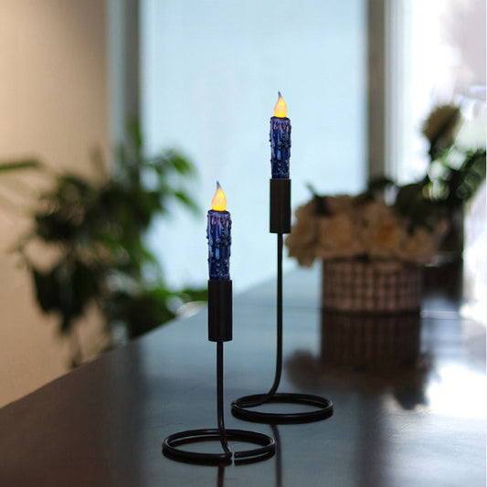 CVHOMEDECO. Real Wax Hand Dipped Battery Operated LED Timer Taper Candles Rustic Primitive Flameless Lights Decor, 4.75 Inch, Navy Blue, 2 PCS in a Package