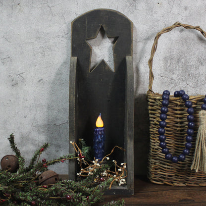 CVHOMEDECO. Real Wax Hand Dipped Battery Operated LED Timer Taper Candles Rustic Primitive Flameless Lights Decor, 4.75 Inch, Navy Blue, 2 PCS in a Package