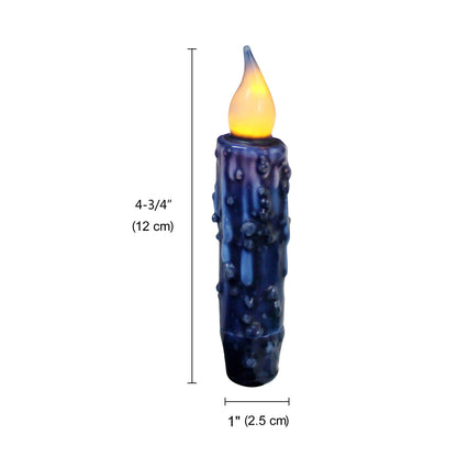 CVHOMEDECO. Real Wax Hand Dipped Battery Operated LED Timer Taper Candles Rustic Primitive Flameless Lights Decor, 4.75 Inch, Navy Blue, 2 PCS in a Package