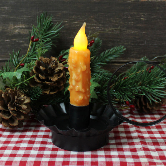 CVHOMEDECO. Real Wax Hand Dipped Battery Operated LED Timer Taper Candles Rustic Primitive Flameless Lights Decor, 4.75 Inch, Orange, 2 PCS in a Package