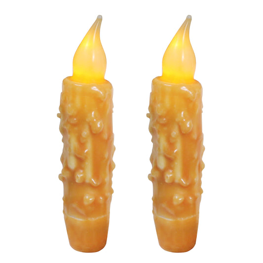 CVHOMEDECO. Real Wax Hand Dipped Battery Operated LED Timer Taper Candles Rustic Primitive Flameless Lights Decor, 4.75 Inch, Orange, 2 PCS in a Package
