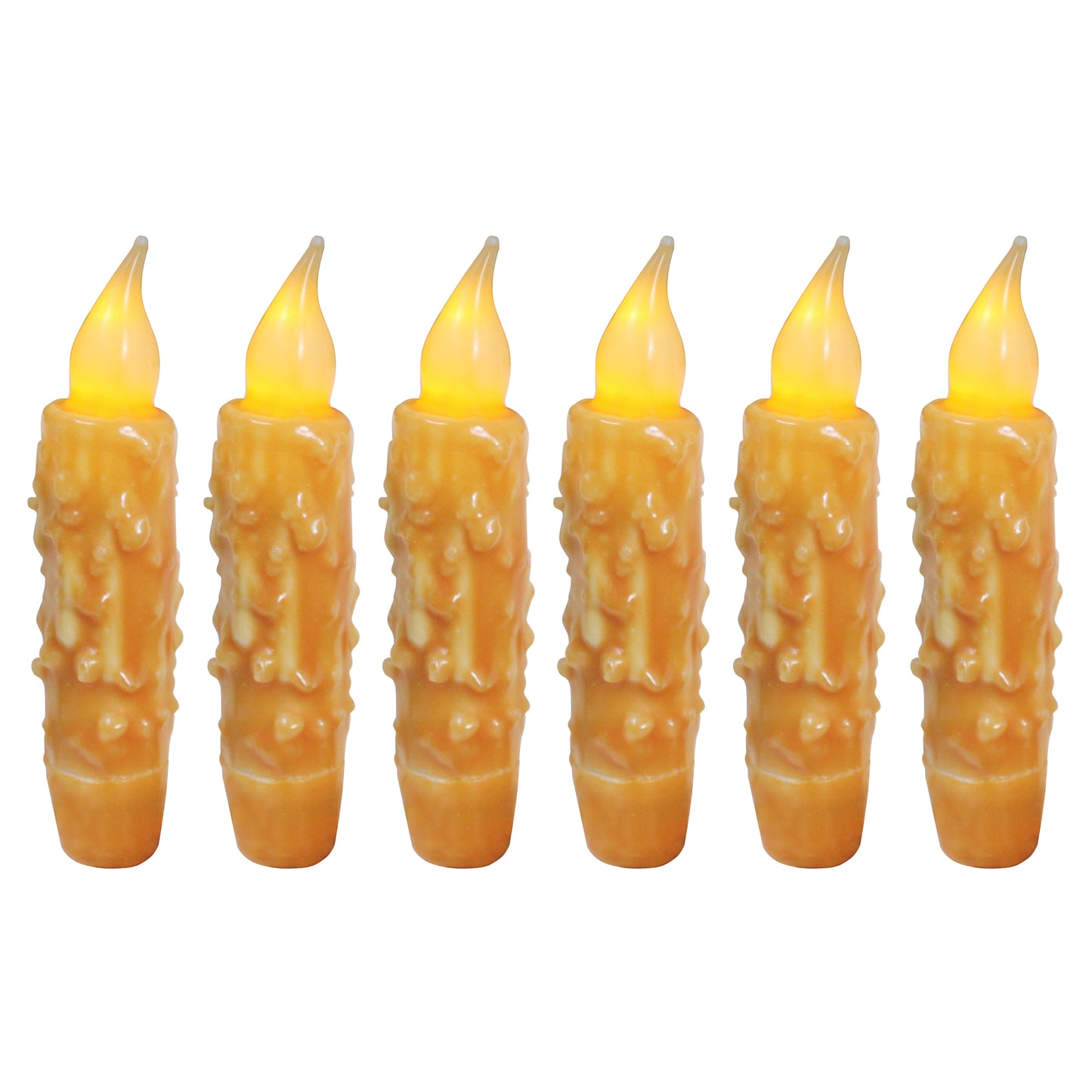 CVHOMEDECO. Real Wax Hand Dipped Battery Operated LED Timer Taper Candles Rustic Primitive Flameless Lights Decor, 4.75 Inch, Orange, 6 PCS in a Package