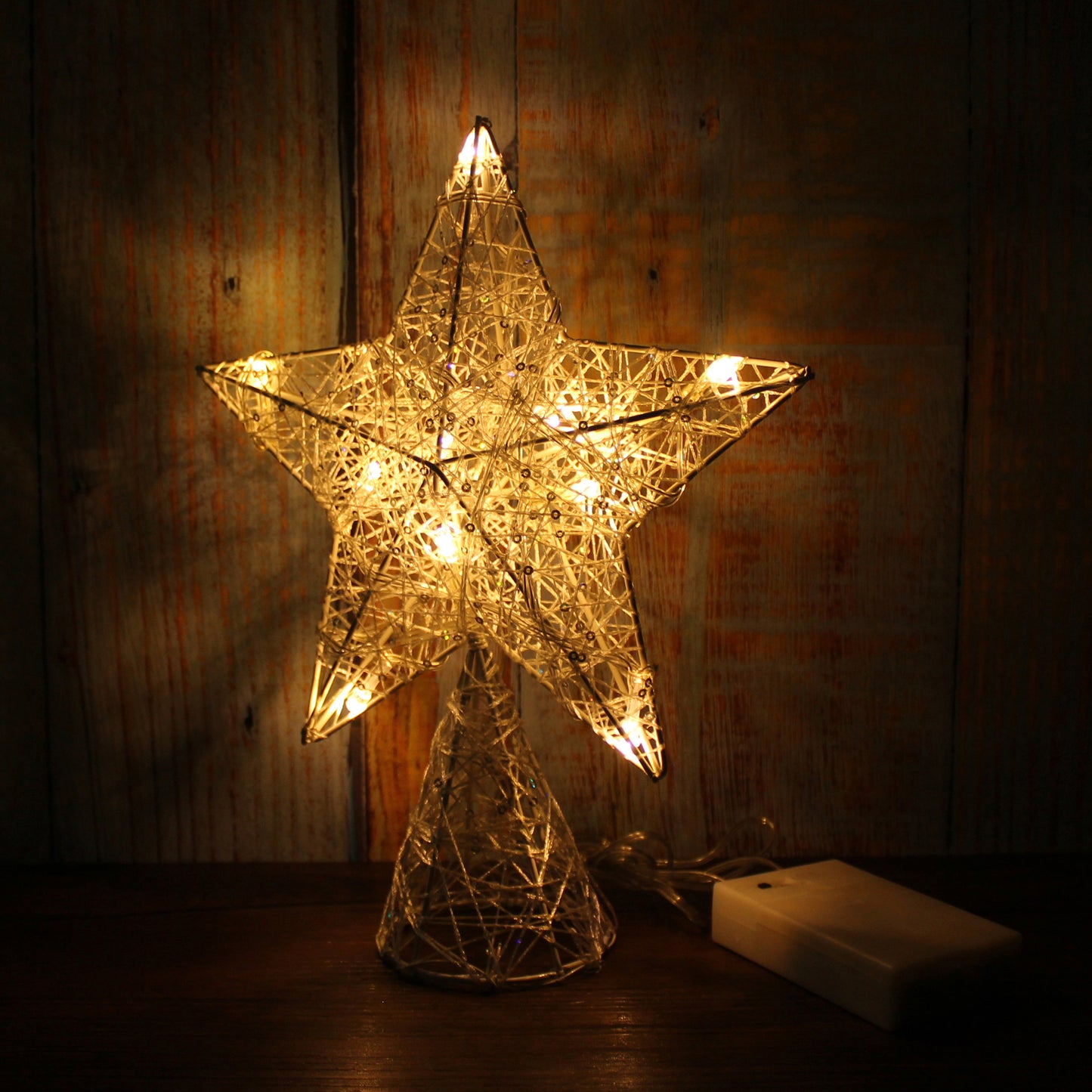 CVHOMEDECO. White Tree Top Star with Warm White LED Lights and Timer for Christmas Ornaments and Holiday Seasonal Décor, 8 x 10 Inch