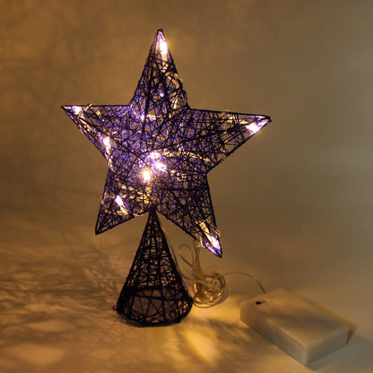 CVHOMEDECO. Blue Tree Top Star with Warm White LED Lights and Timer for Christmas Ornaments and Holiday Seasonal Décor, 8 x 10 Inch