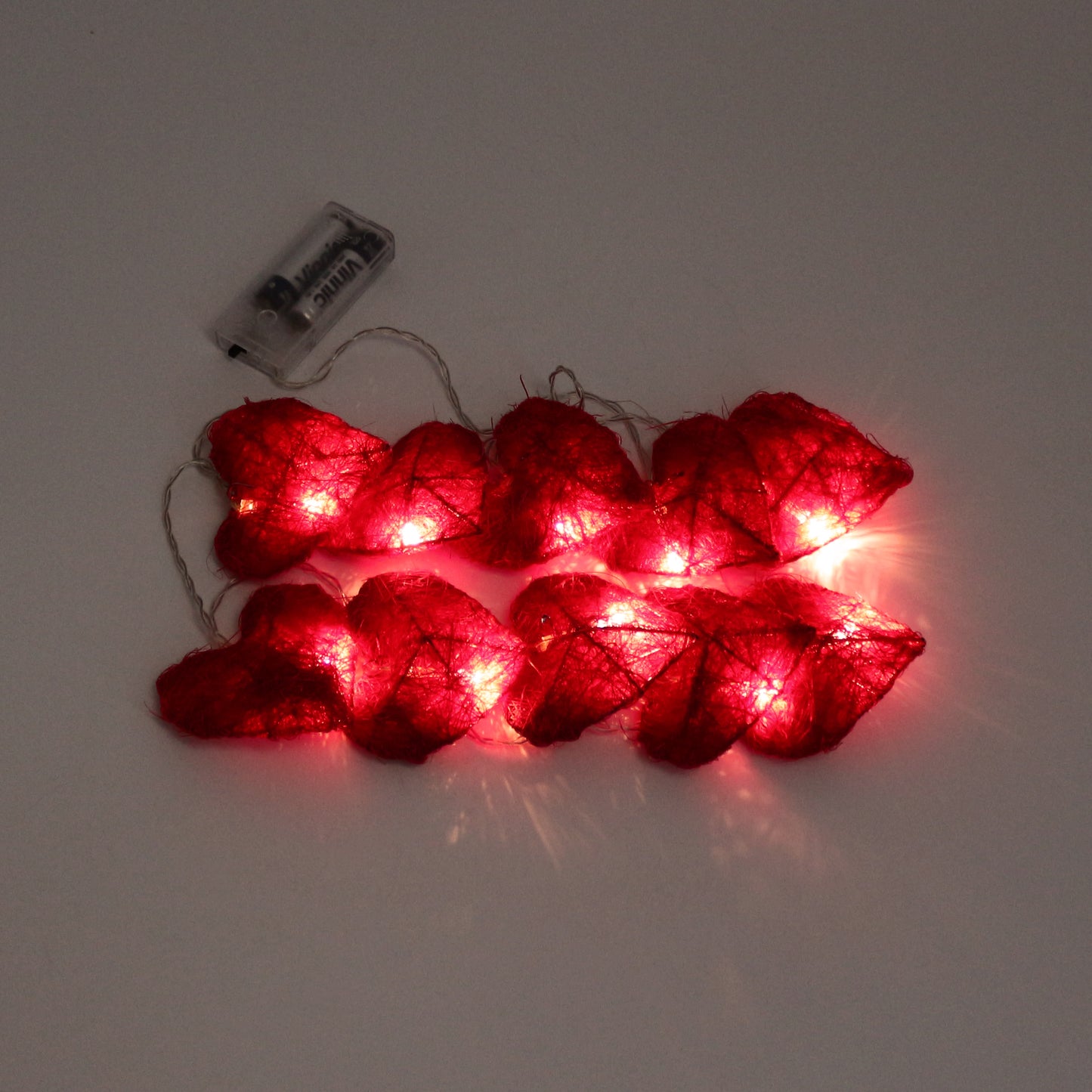 CVHOMEDECO. Red Hemp Woven Heart Shape LED String Lights Battery Operated for Home Bedroom Wedding Party Birthday Valentine's Day and Holiday Seasonal Décor, 5 ft/10 LEDs