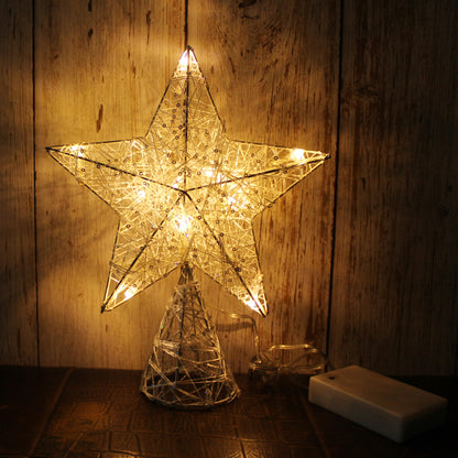 CVHOMEDECO. White Tree Top Star with Warm White LED Lights and Timer for Christmas Tree Decoration and Holiday Seasonal Décor, 8 x 10 Inch