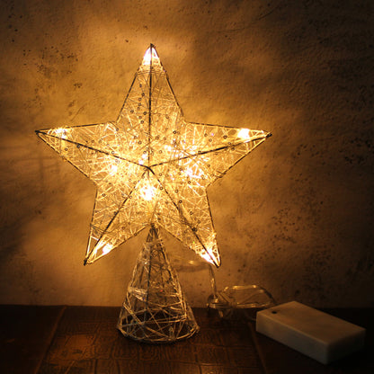 CVHOMEDECO. White Tree Top Star with Warm White LED Lights and Timer for Christmas Tree Decoration and Holiday Seasonal Décor, 8 x 10 Inch