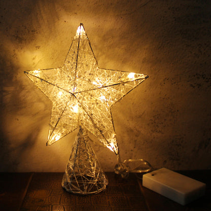 CVHOMEDECO. White Tree Top Star with Warm White LED Lights and Timer for Christmas Tree Decoration and Holiday Seasonal Décor, 8 x 10 Inch