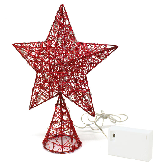 CVHOMEDECO. Red Tree Top Star with Warm White LED Lights and Timer for Christmas Tree Decoration and Holiday Seasonal Décor, 8 x 10 Inch