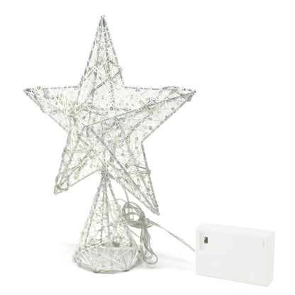 CVHOMEDECO. White Tree Top Star with Warm White LED Lights and Timer for Christmas Tree Decoration and Holiday Seasonal Décor, 8 x 10 Inch