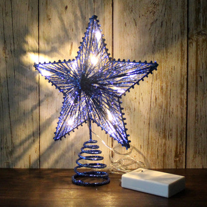 CVHOMEDECO. Light Blue Glittered 3D Tree Top Star with Warm White LED Lights and timer for Christmas Tree Decoration and Holiday Seasonal Décor, 8 x 10 Inch