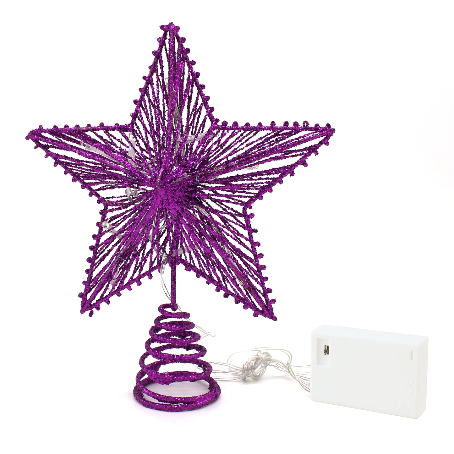 CVHOMEDECO. Violet Glittered 3D Tree Top Star with Warm White LED Lights and timer for Christmas Tree Decoration and Holiday Seasonal Décor, 8 x 10 Inch