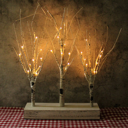 CVHOMEDECO. Battery Operated w/Timer Illuminated Birch Tree Centerpiece Lighted Three Trees Tabletop LED Lights, For Home/Party/Wedding/Festival/Indoor Decoration, 21 Inch