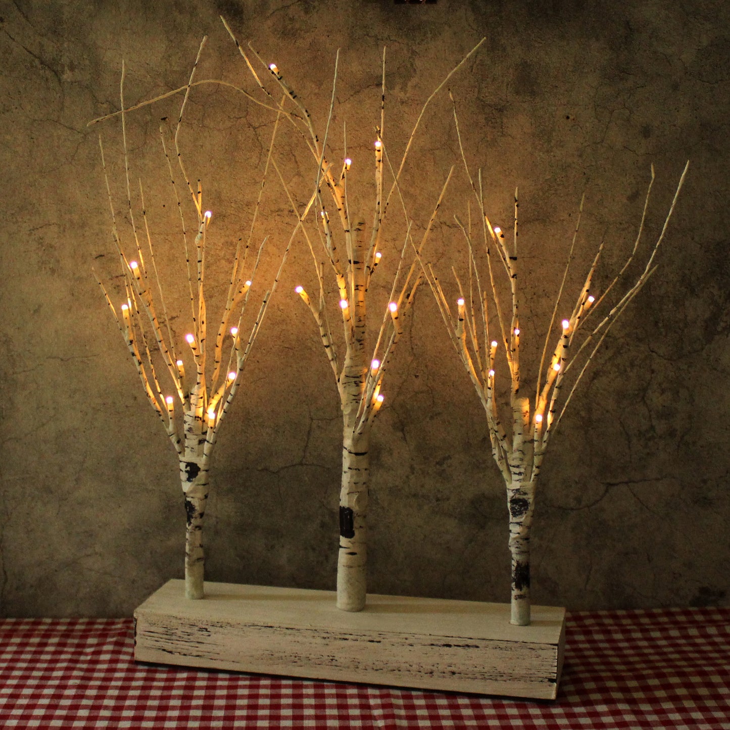 CVHOMEDECO. Battery Operated w/Timer Illuminated Birch Tree Centerpiece Lighted Three Trees Tabletop LED Lights, For Home/Party/Wedding/Festival/Indoor Decoration, 21 Inch