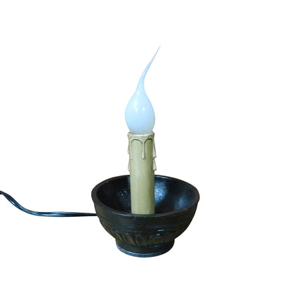 CVHOMEDECO. Country Primitive Antique Finish Black Resin Bowl Electric Candle Lamp with Silicone Dipped Candle Bulb