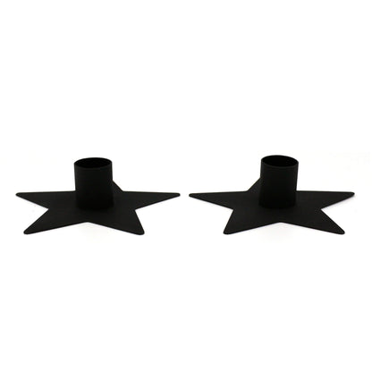 CVHOMEDECO. Primitives Metal Star Taper Candle Holder. Frosted Black, Set of 2.