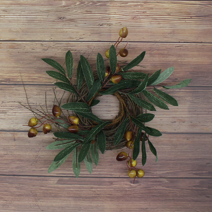 CVHOMEDECO. Rustic Country Artificial Olive branch and Twig Wreath, Year Round Full Green Wreath for Indoor or Outdoor Display, 9 Inch