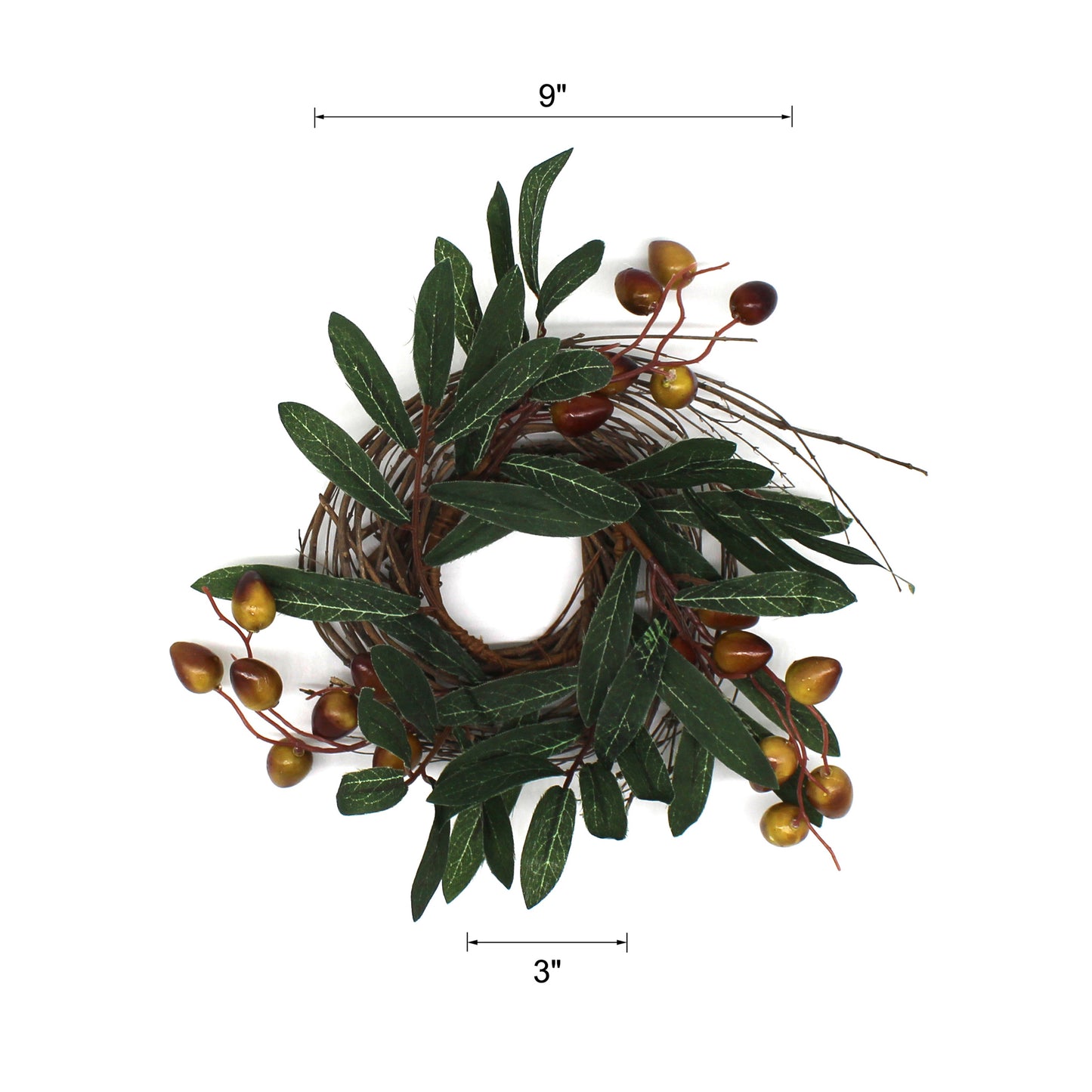 CVHOMEDECO. Rustic Country Artificial Olive branch and Twig Wreath, Year Round Full Green Wreath for Indoor or Outdoor Display, 9 Inch